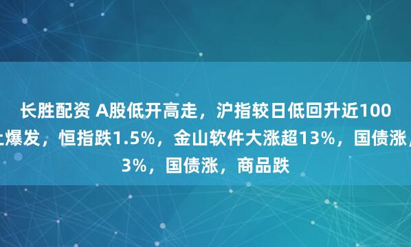 长胜配资 A股低开高走，沪指较日低回升近100点，稀土爆发，恒指跌1.5%，金山软件大涨超13%，国债涨，商品跌